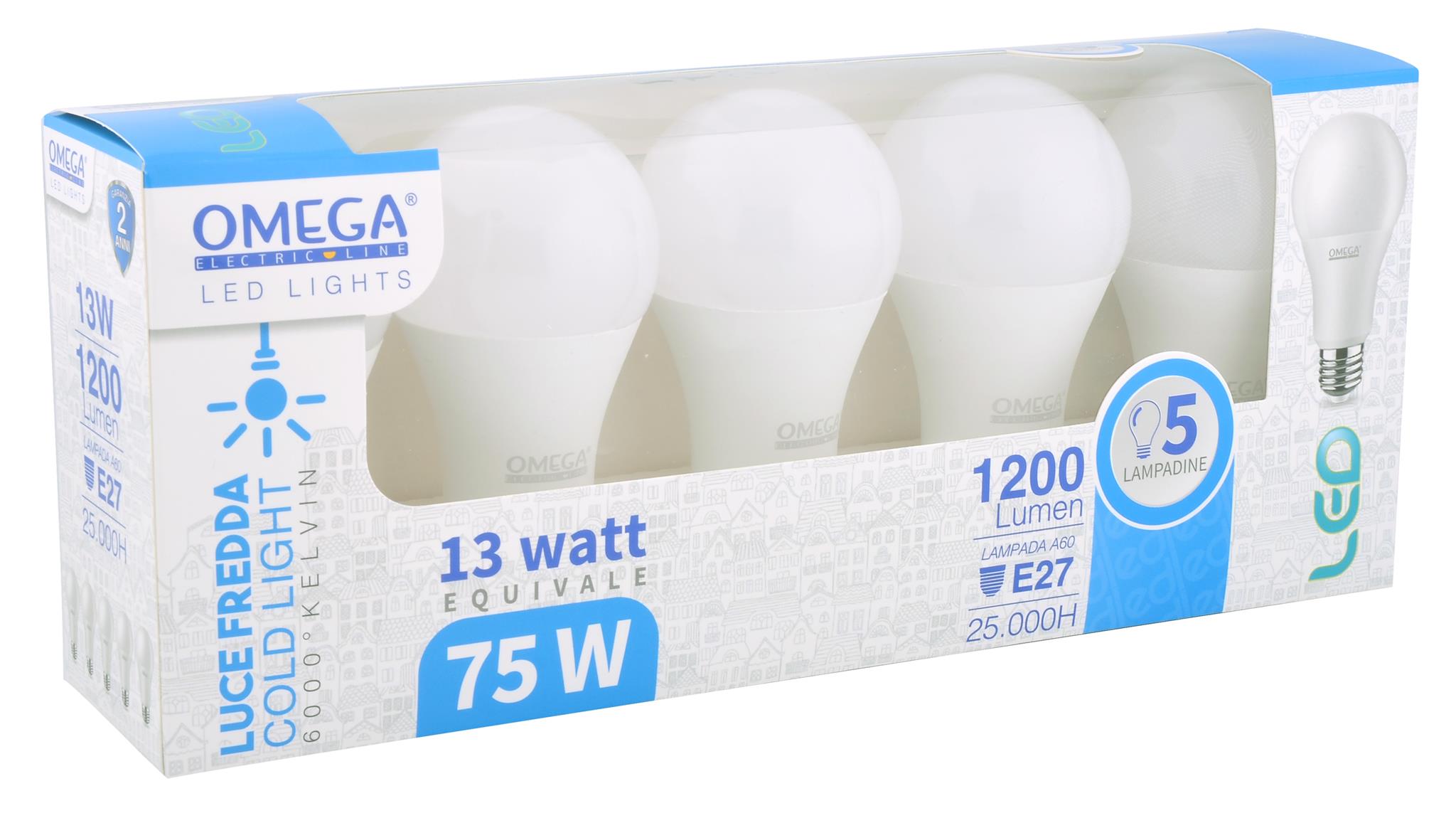 OMEGA Set 5 lampadine sfera led 12W E27